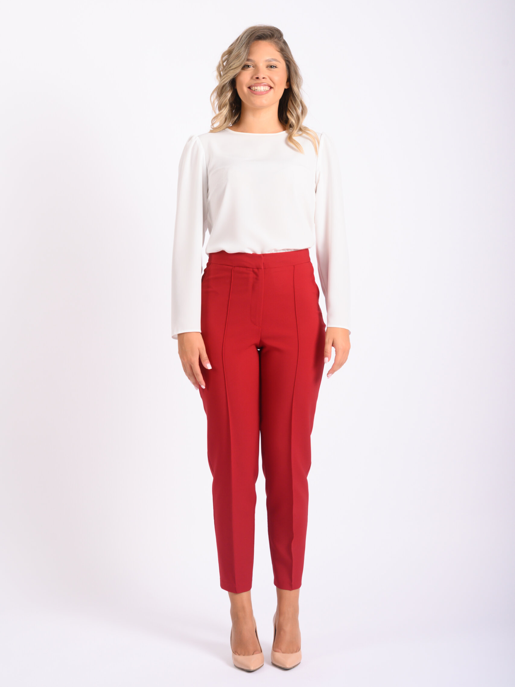 Pantalon roșu conic cu brâu în talie 17 NZ7 2801 scaled uai